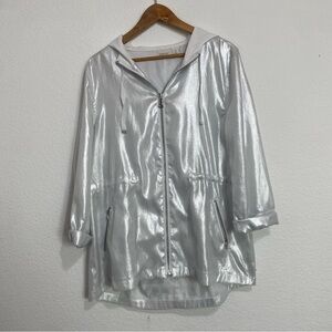 Chico's Zenergy Silver Metallic Wind Breaker Jacket Size 2 Large